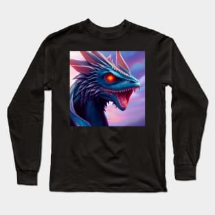 Intricate Blue Scaled Dragon with Red Eyes Long Sleeve T-Shirt